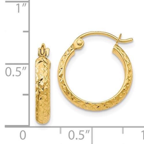 14k Yellow Gold 15mm x 2.5mm Diamond Cut Round Hoop Earrings