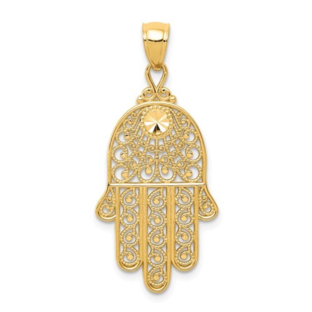 14k Yellow Gold Chamseh Hamsa Hand of God Pendant Charm - [cklinternational]