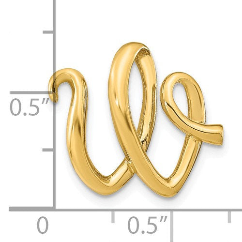 14k Yellow Gold Initial Letter W Cursive Chain Slide Pendant Charm