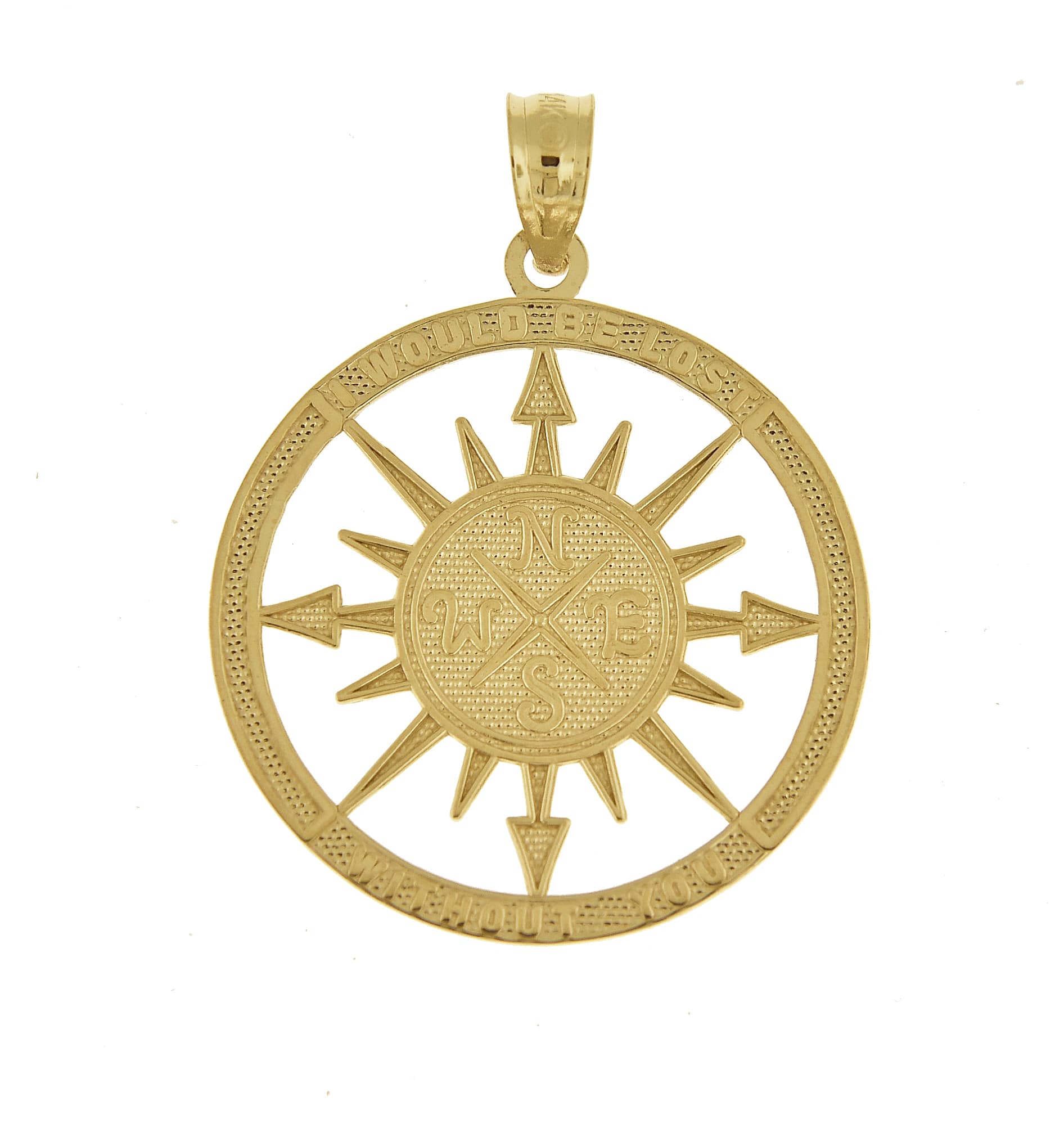 14k Yellow Gold Lost Without You Nautical Compass Reversible Pendant Charm
