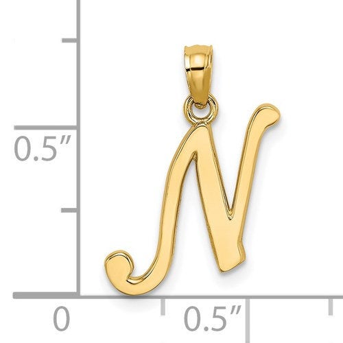 14K Yellow Gold Script Initial Letter N Cursive Alphabet Pendant Charm
