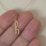 Load and play video in Gallery viewer, 14K Yellow Gold Lowercase Initial Letter H Script Cursive Alphabet Pendant Charm
