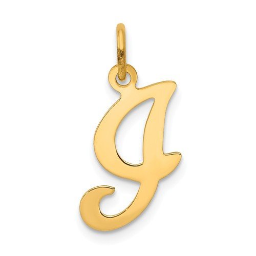 14K Yellow Gold Initial Letter I Cursive Script Alphabet Pendant Charm
