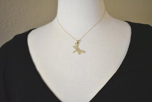 14k Yellow Gold and Rhodium Dragonfly Pendant Charm