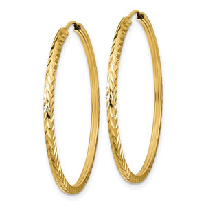 14k Yellow Gold 34mm x 1.35mm Diamond Cut Round Endless Hoop Earrings