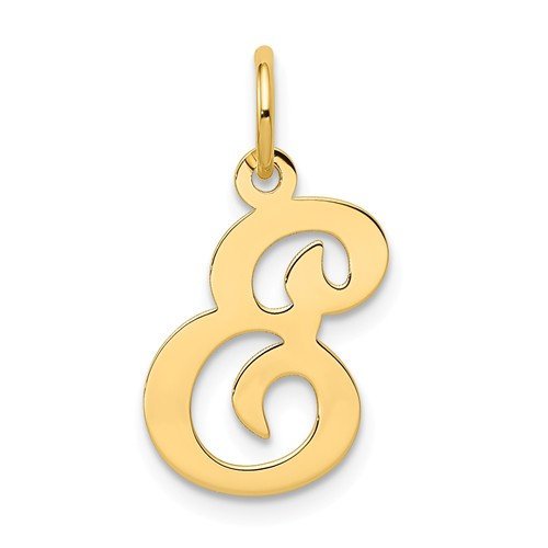 14k yellow gold initial letter e cursive script alphabet pendant charm