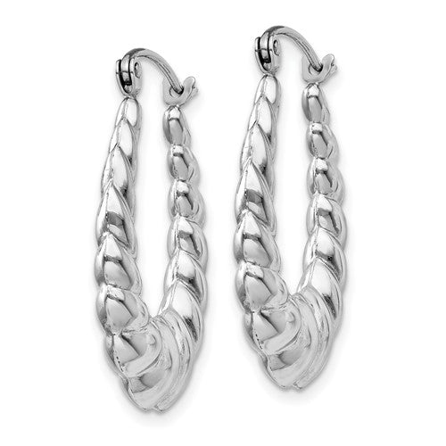 14K White Gold Shrimp Twisted Oval Classic Hoop Earrings
