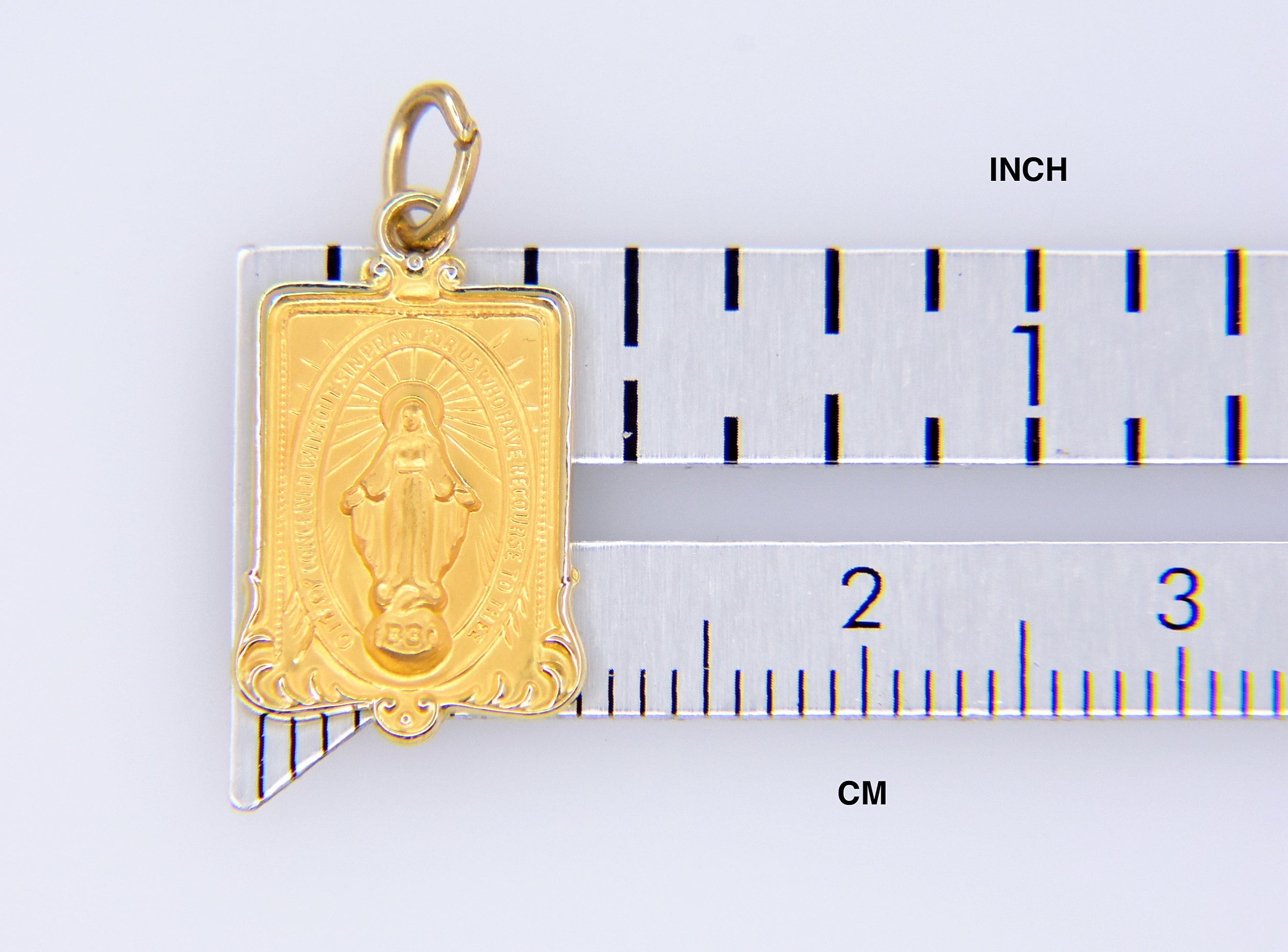 14k Yellow Gold Blessed Virgin Mary Miraculous Medal Rectangle Pendant Charm