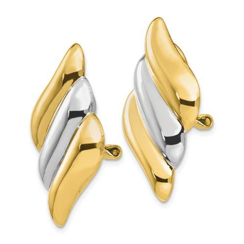 14k Gold Two Tone Non Pierced Clip On Swirl Geometric Omega Back Earrings