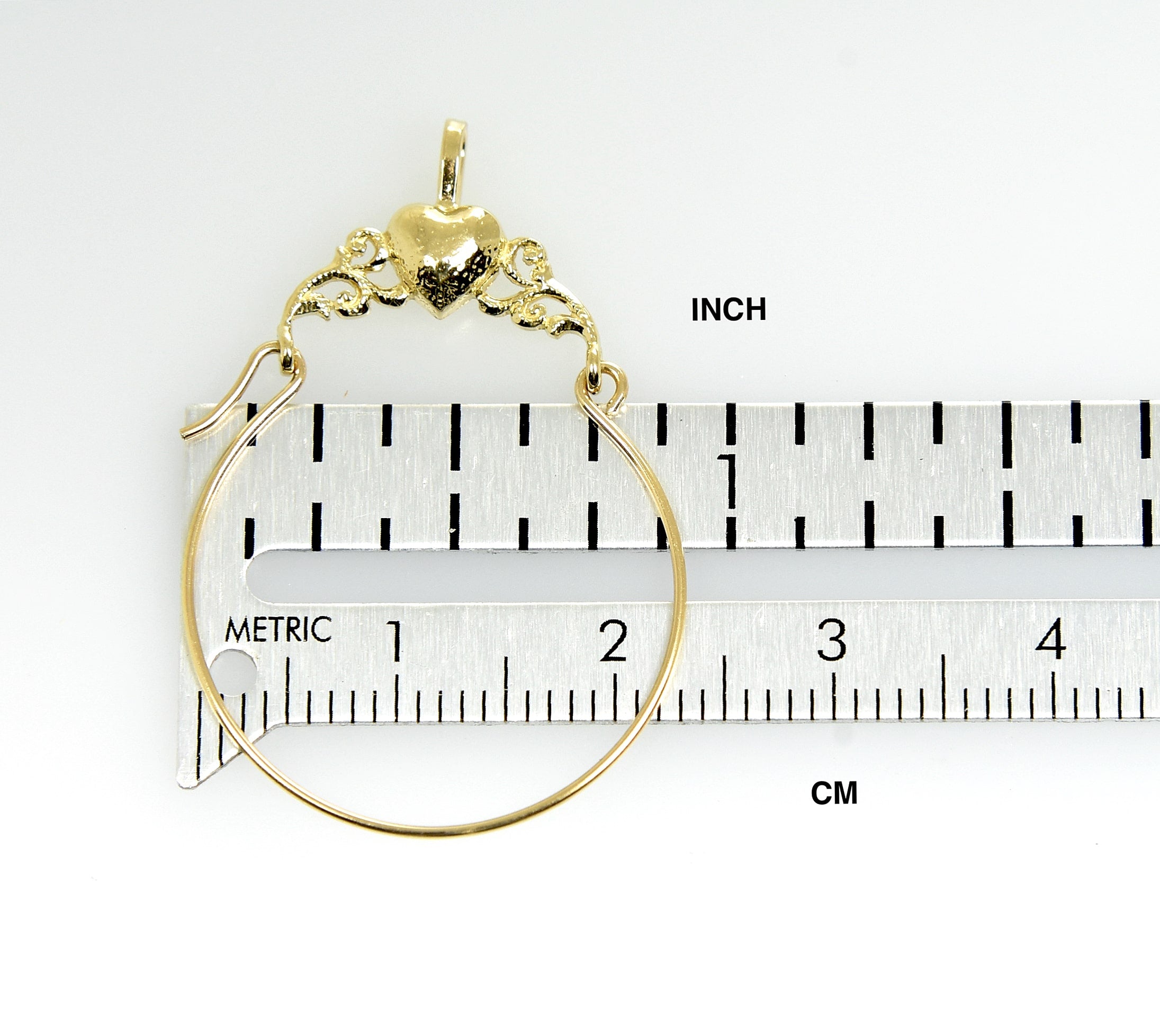 14K Yellow Gold Hammered Heart Open Back Charm Holder Hanger Connector Pendant