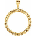 Load image into Gallery viewer, 14K Yellow Gold United States US 10 Dollar or Chinese Panda 1/2 oz Coin Tab Back Frame Rope Style Pendant Holder for 27mm x 2mm Coins
