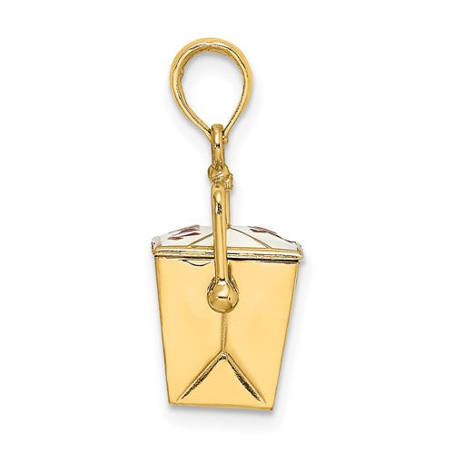 14k yellow gold enamel chinese food take out box 3d pendant charm