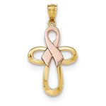 Afbeelding in Gallery-weergave laden, 14k Gold Two Tone Cross Awareness Ribbon Pendant Charm
