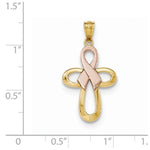 Load image into Gallery viewer, 14k Gold Two Tone Cross Awareness Ribbon Pendant Charm
