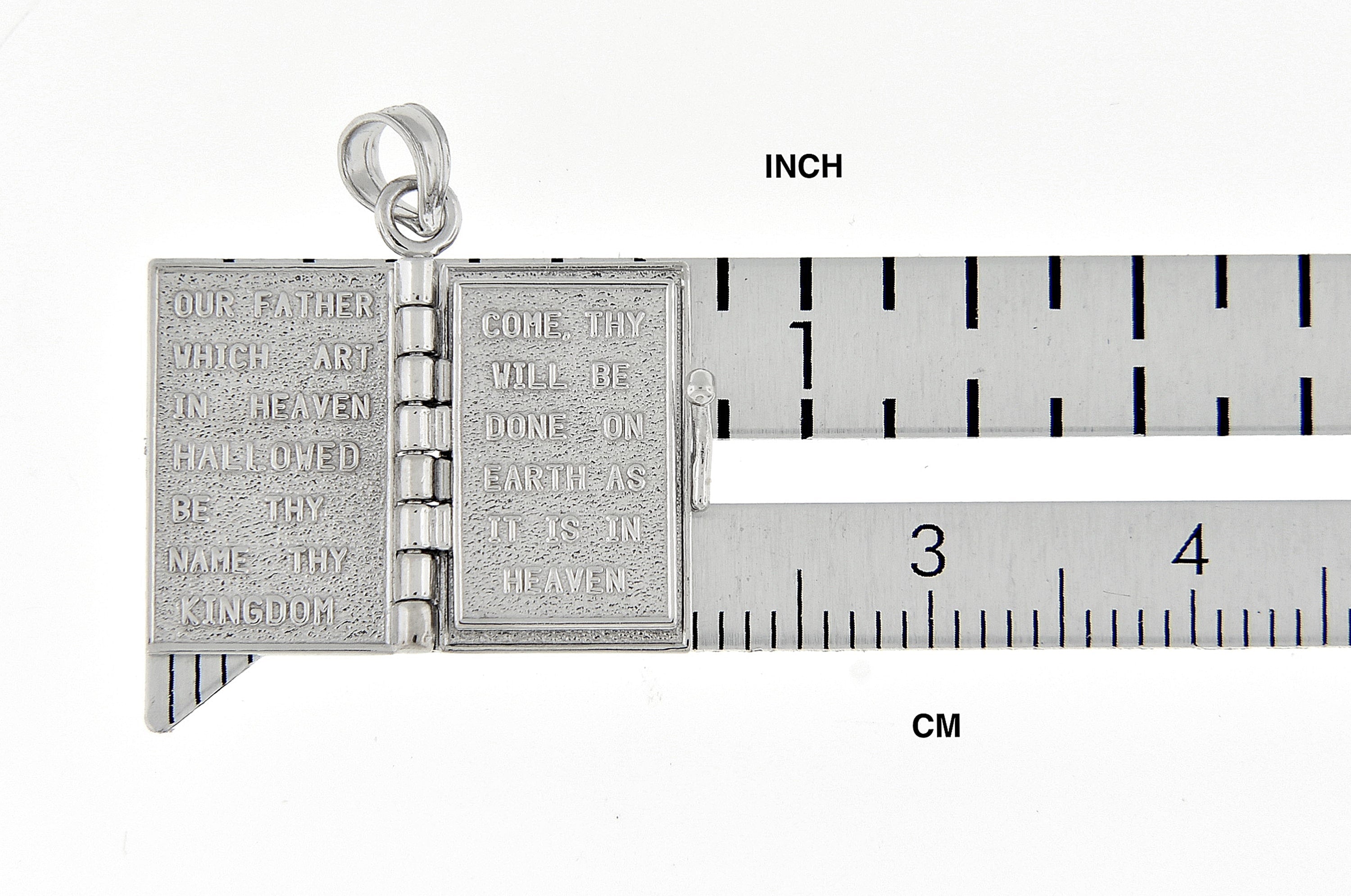 14K White Gold Holy Bible Book Lord's Prayer 3D Pendant Charm