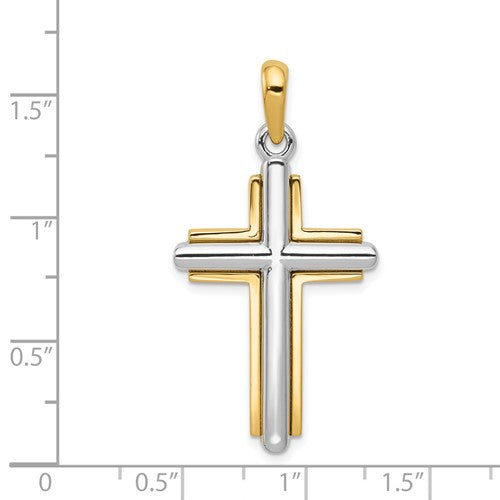 14K Yellow White Gold Two Tone Cross Open Back Pendant Charm