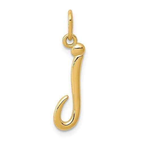 14K Yellow Gold Lowercase Initial Letter J Script Cursive Alphabet Pendant Charm