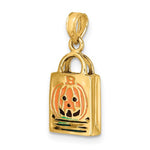 將圖片載入圖庫檢視器 14k Yellow Gold Halloween Jack O Lantern Trick O Treat Bag 3D Pendant Charm
