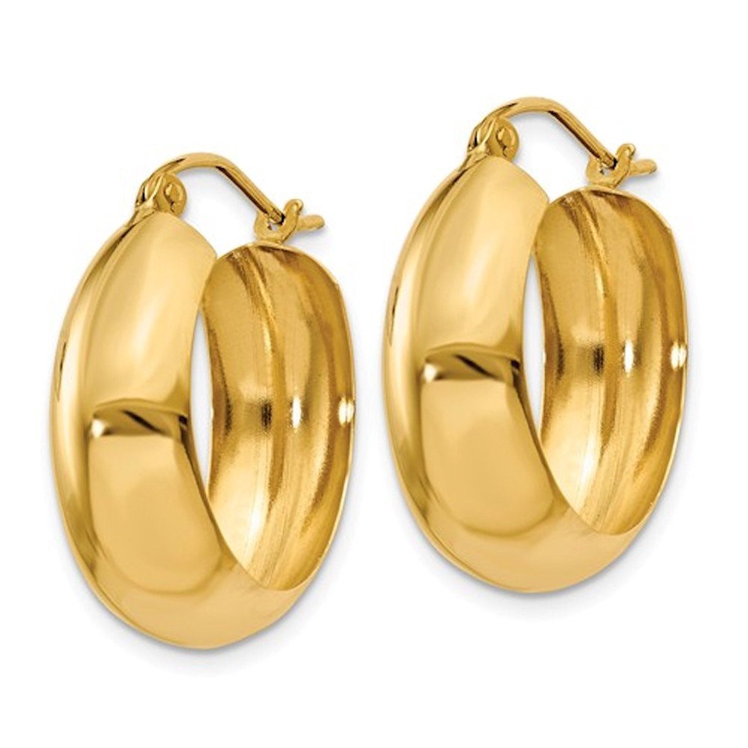14K Yellow Gold 20mm x 7mm Classic Round Hoop Earrings