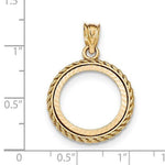 Afbeelding in Gallery-weergave laden, 14K Yellow Gold 1/10 oz One Tenth Ounce American Eagle Coin Holder Bezel Rope Edge Diamond Cut Prong Pendant Charm Holds 16.5mm x 1.3mm Coins
