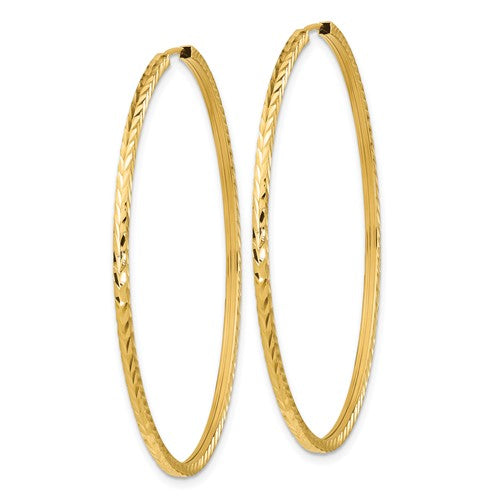 14k Yellow Gold 50mm x 1.35mm Diamond Cut Round Endless Hoop Earrings