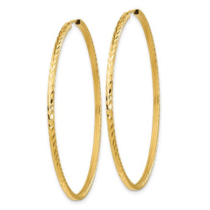 14k Yellow Gold 50mm x 1.35mm Diamond Cut Round Endless Hoop Earrings