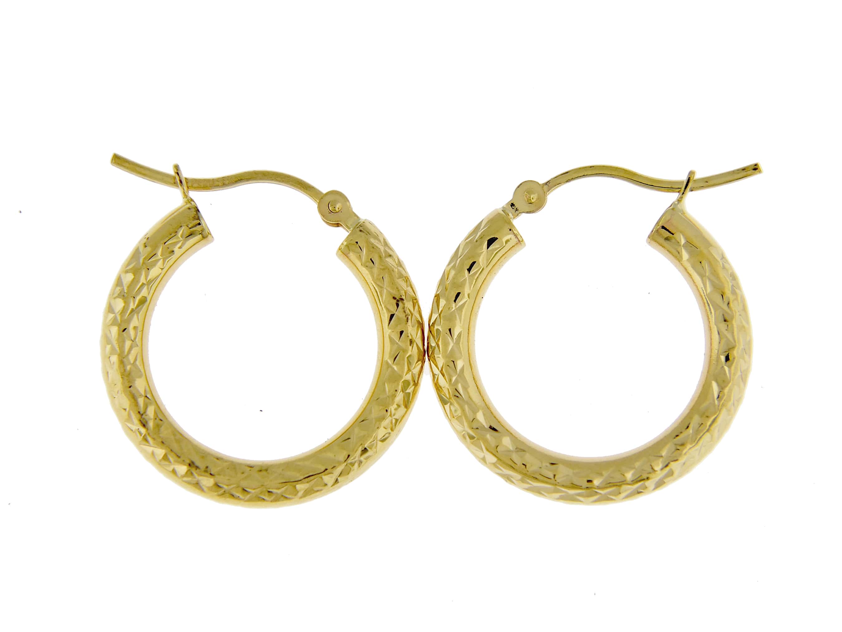 14K Yellow Gold Diamond Cut Classic Round Hoop Earrings 19mm x 3mm