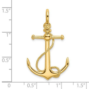 14k Yellow Gold Anchor Rope Long T Bar Shackle 3D Pendant Charm