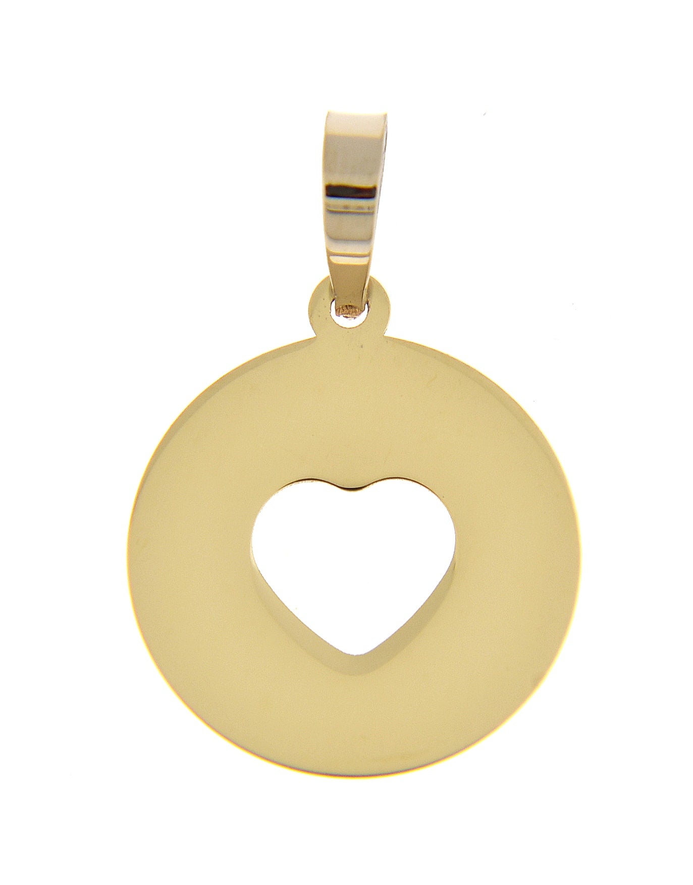 14k Yellow Gold Round Circle Heart Cut Out Pendant Charm