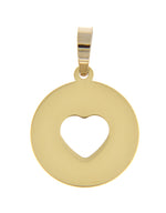 Cargar imagen en el visor de la galería, 14k Yellow Gold Round Circle Heart Cut Out Pendant Charm
