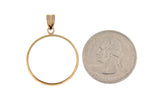Load image into Gallery viewer, 14K Yellow Gold Holds 22mm Coins 1/4 oz American Eagle Panda US $5 Jamestown Dollar 2 Rand Coin Holder Prong Bezel Pendant Charm
