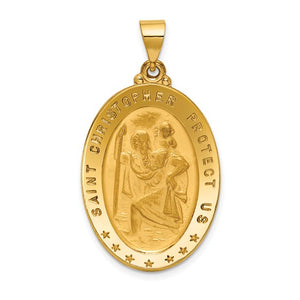 18k Yellow Gold Saint Christopher Medal Oval Pendant Charm