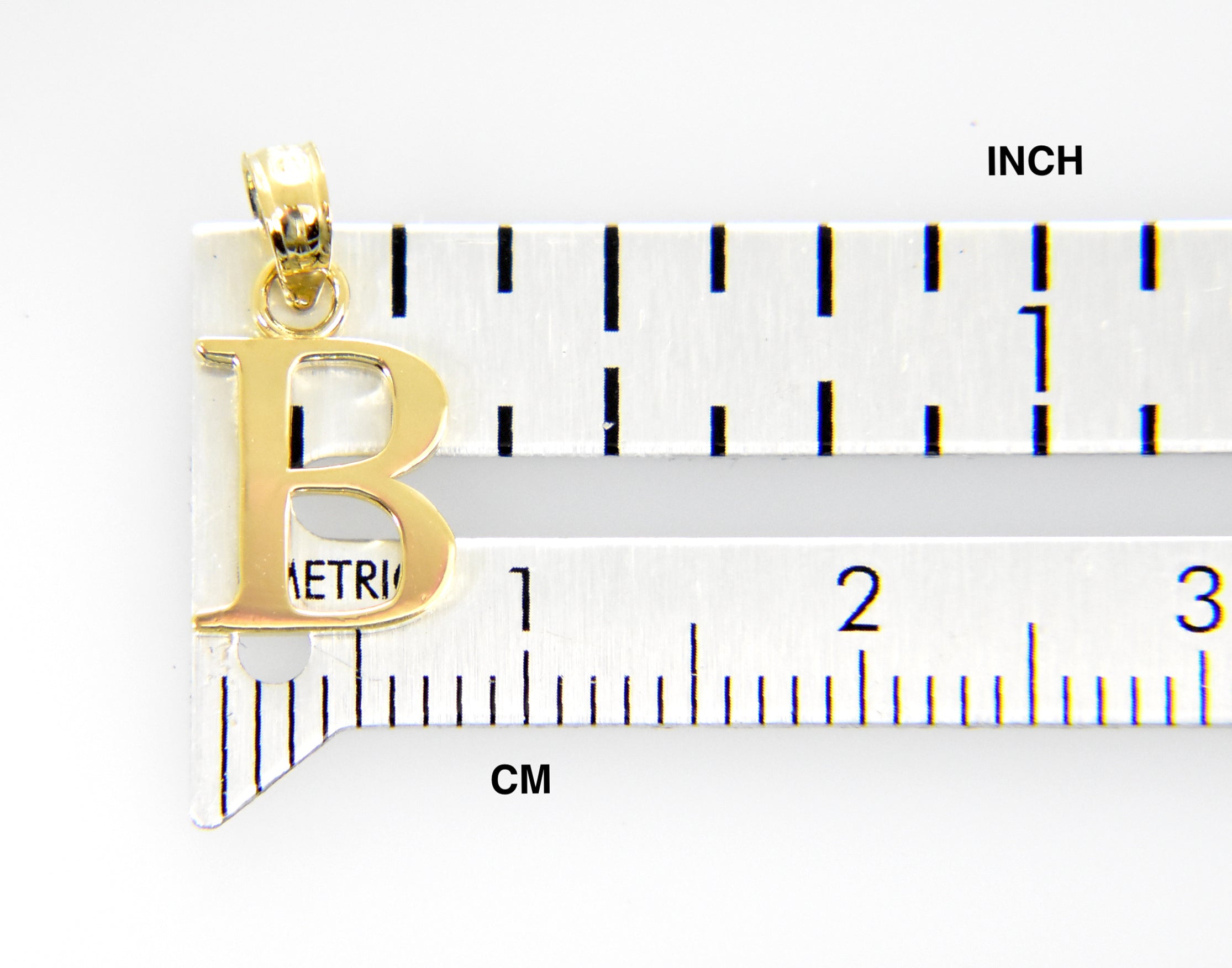 14K Yellow Gold Uppercase Initial Letter B Block Alphabet Pendant Charm