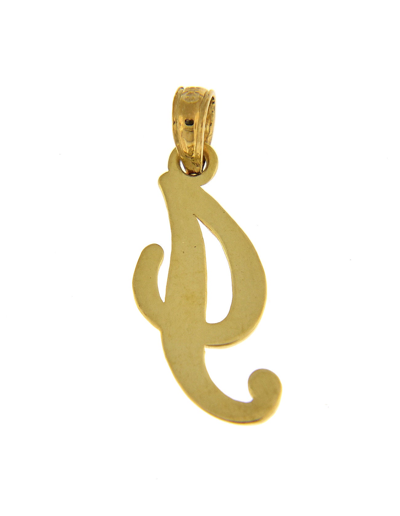 14K Yellow Gold Script Initial Letter I Cursive Alphabet Pendant Charm