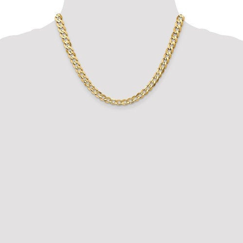 14K Yellow Gold 6.75mm Open Concave Curb Bracelet Anklet Choker Necklace Pendant Chain