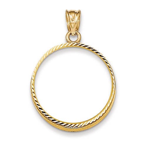 14K Yellow Gold Holds 22mm Coins 1/4 oz  American Eagle Panda US $5 Dollar Jamestown 2 Rand Coin Holder Prong Bezel Pendant Charm