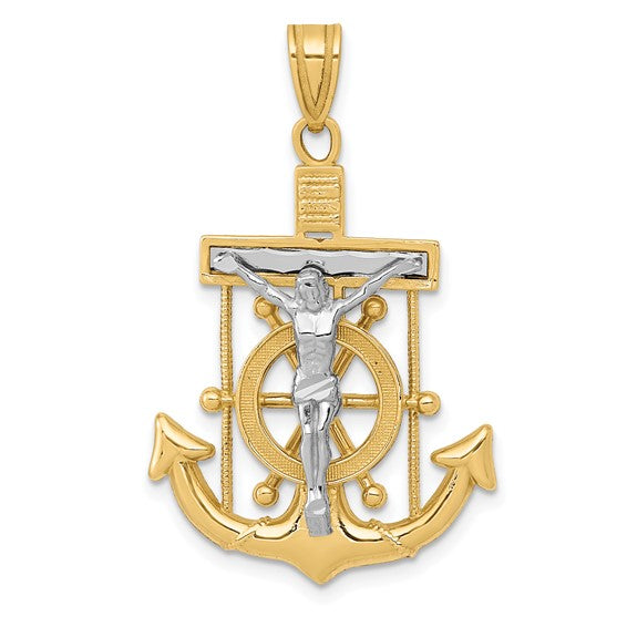 14k Gold Two Tone Mariners Cross Crucifix Pendant Charm