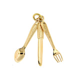 Load image into Gallery viewer, 14K Yellow Gold Knife Fork Spoon Silverware 3D Pendant Charm
