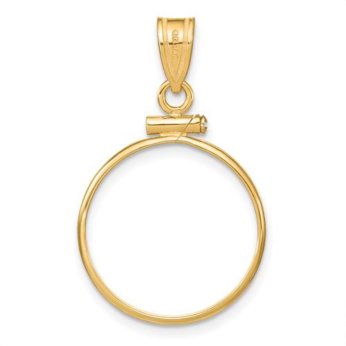 14K Yellow Gold Holds 18mm Coins or U.S. Dime 1/10 oz Panda 1/10 oz Cat Screw Top Coin Holder Bezel Pendant