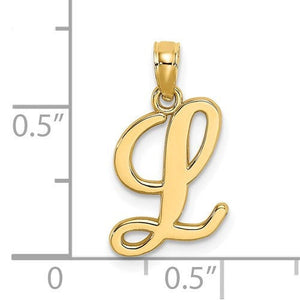 14K Yellow Gold Script Initial Letter L Cursive Alphabet Pendant Charm