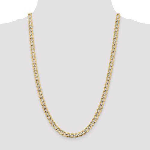 14K Yellow Gold with Rhodium 6.75mm Pavé Curb Bracelet Anklet Choker Necklace Pendant Chain with Lobster Clasp