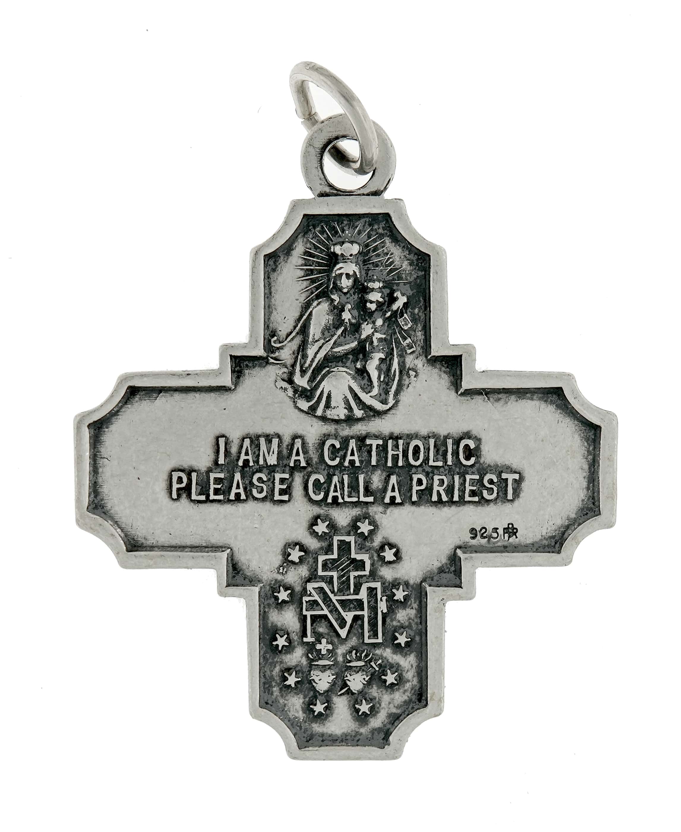 Sterling Silver Cruciform Cross Four Way Medal Antique Style Pendant Charm