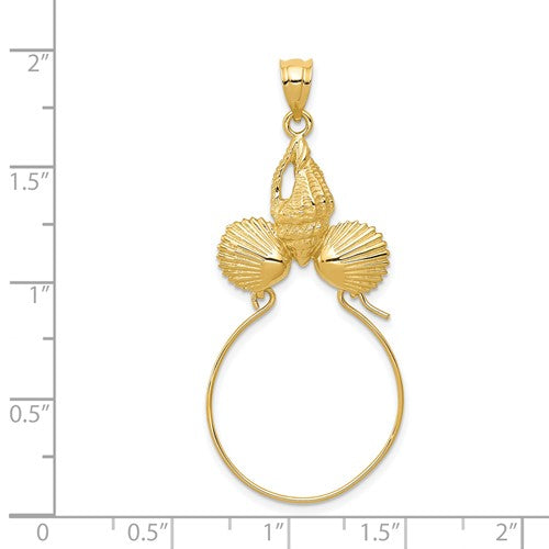 14K Yellow Gold Seashells Clam Shell Charm Holder Pendant