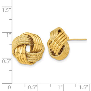14k Yellow Gold 15mm Classic Love Knot Stud Post Earrings