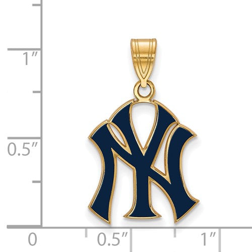 Sterling Silver Gold Plated Enamel New York Yankees LogoArt Licensed Major League Baseball MLB Pendant Charm