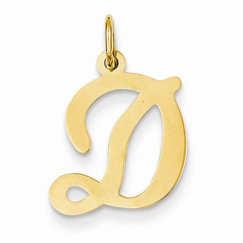 14k yellow gold initial letter d cursive script alphabet pendant charm