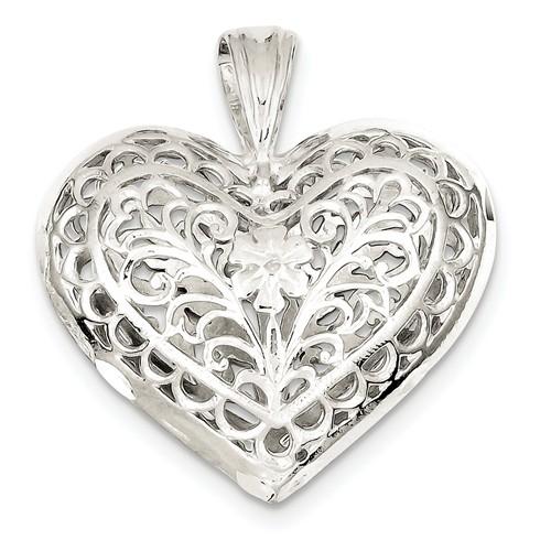 Sterling Silver Puffy Heart Locket Necklace