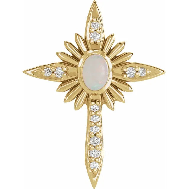 Platinum 14k Yellow Rose White Gold Genuine Opal Diamond Nativity Cross Pendant Charm Necklace