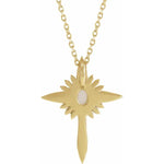 將圖片載入圖庫檢視器 Platinum 14k Yellow Rose White Gold Genuine Opal Diamond Nativity Cross Pendant Charm Necklace
