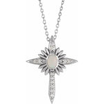Ladda upp bild till gallerivisning, Platinum 14k Yellow Rose White Gold Genuine Opal Diamond Nativity Cross Pendant Charm Necklace
